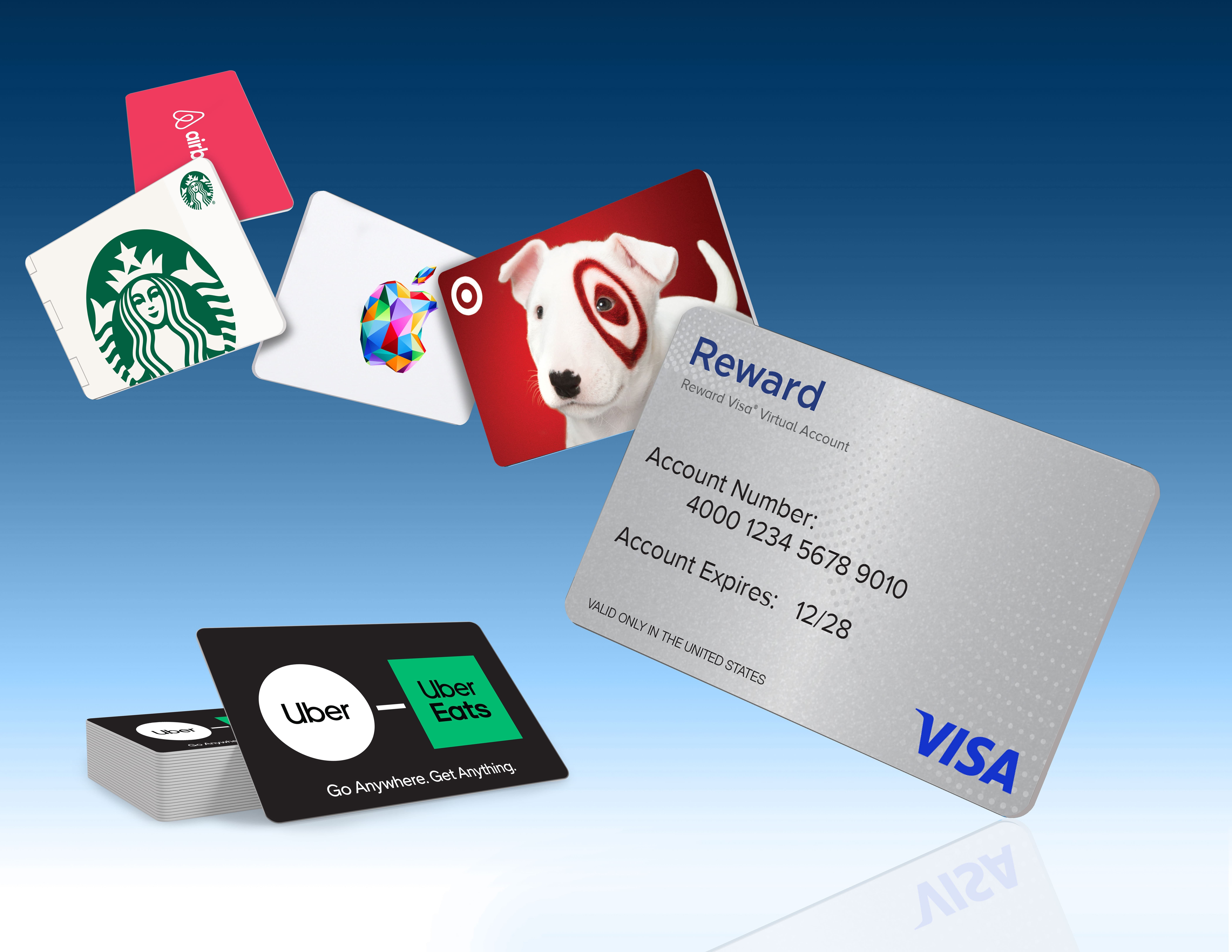 A variety of giftcards