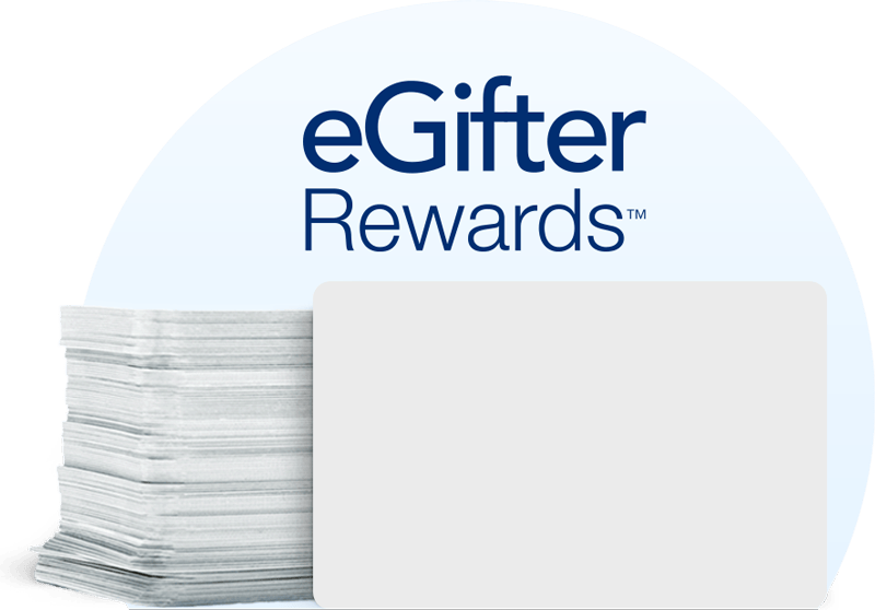 eGifter Rewards logo with a stack of popular gift cards