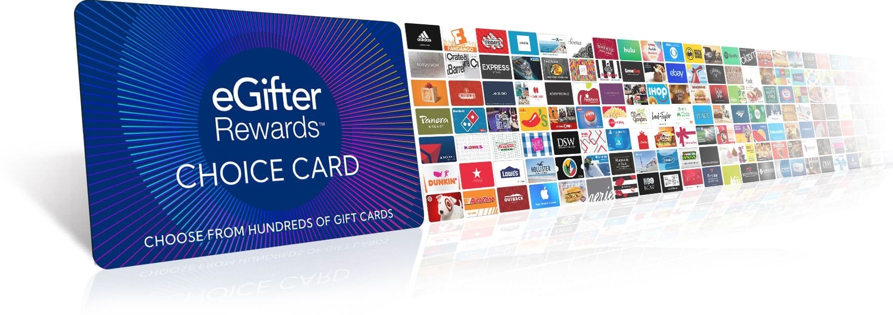 Image of the eGIfter Choice Card with hundreds of smaller gift cards behind it