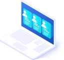 An illustration of a laptop computer with recipients being loaded into it.
