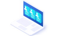 An illustration of a laptop computer with recipients being loaded into it.