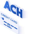 An illustration of a credit card and the letters ACH.