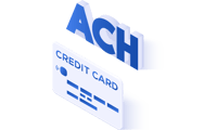 An illustration of a credit card and the letters ACH.