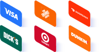 An illustration of 6 gift cards from top brands.