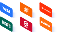 An illustration of 6 gift cards from top brands.